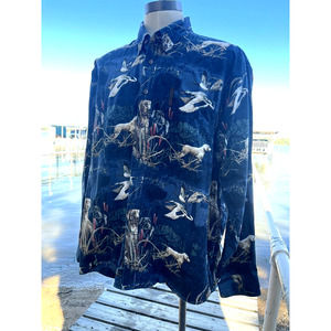 Clearwater Outfitters Men XXL Blue Shirt Button Up LS Bird Hunting Lab Dog Print